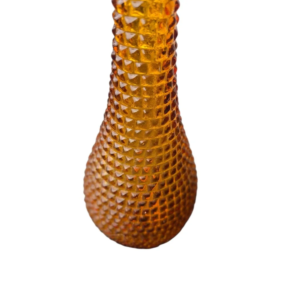 Amber Glass Genie Bottle Vase Diamond Point Hobnail Mid Century Modern 16in
